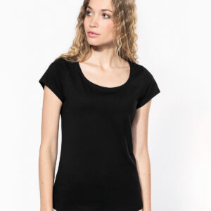 Ladies boat neck short-sleeved T-shirt