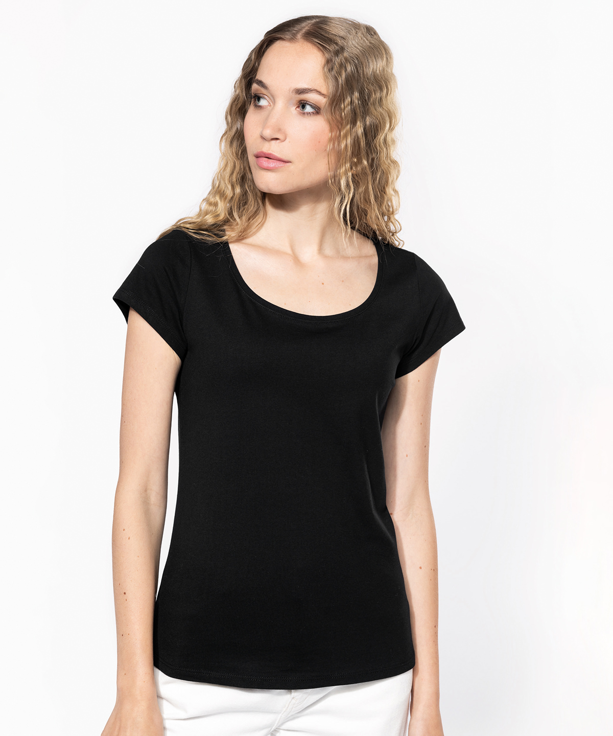 Ladies boat neck short-sleeved T-shirt