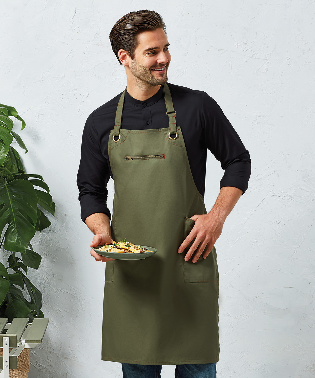 Barley Contrast Stitch Bib Apron